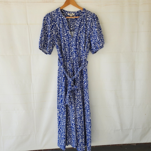 Boden Sofia Trim Jersey Blue Floral Midi Dress - Picture 3 of 13